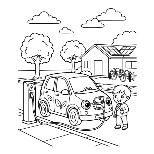 Coloriage Coloriage Voiture Électrique à imprimer